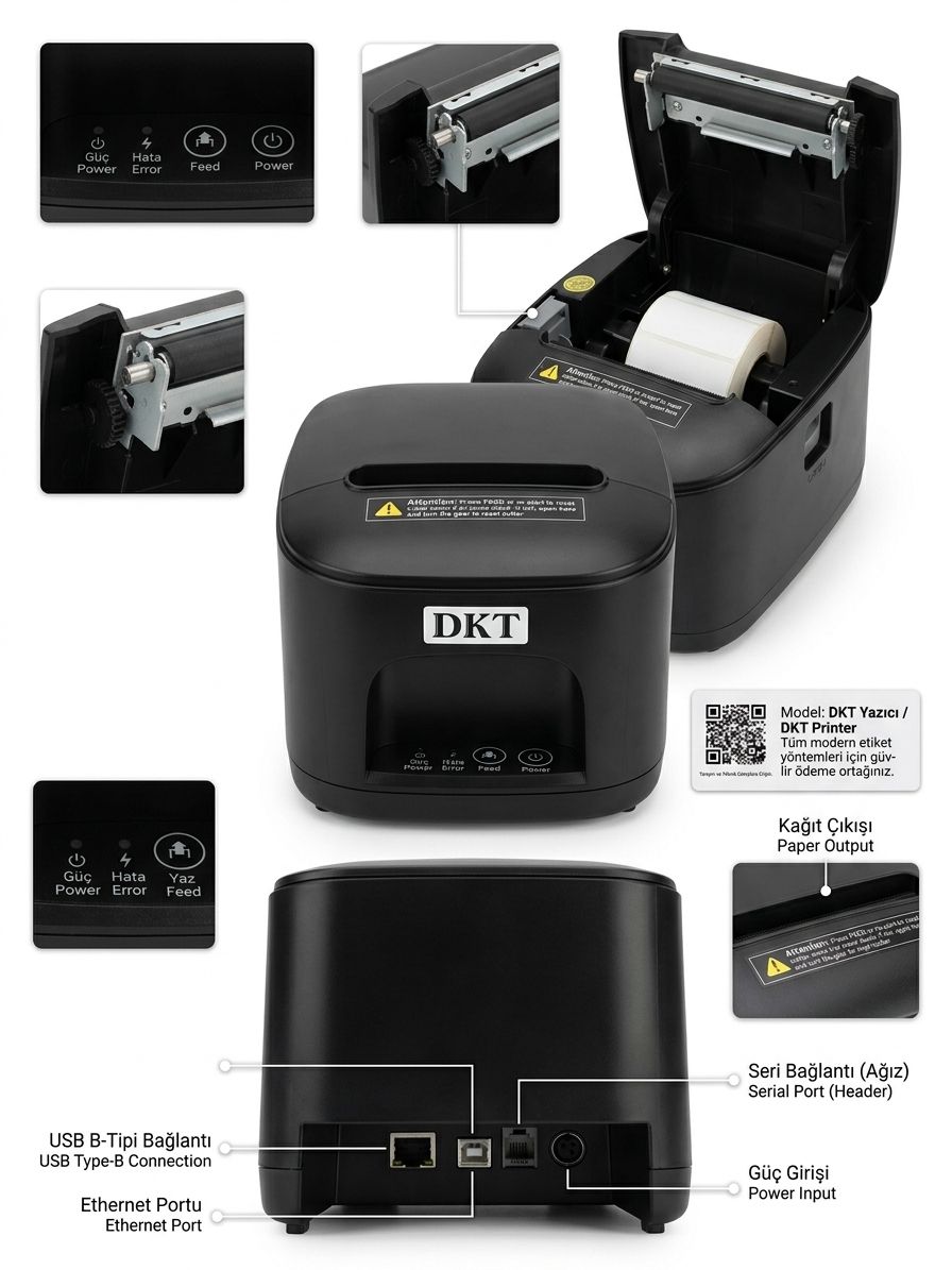 DKT Masaüstü Yazıcı - USB/LAN Girişli Termal Yazıcı (80x50)