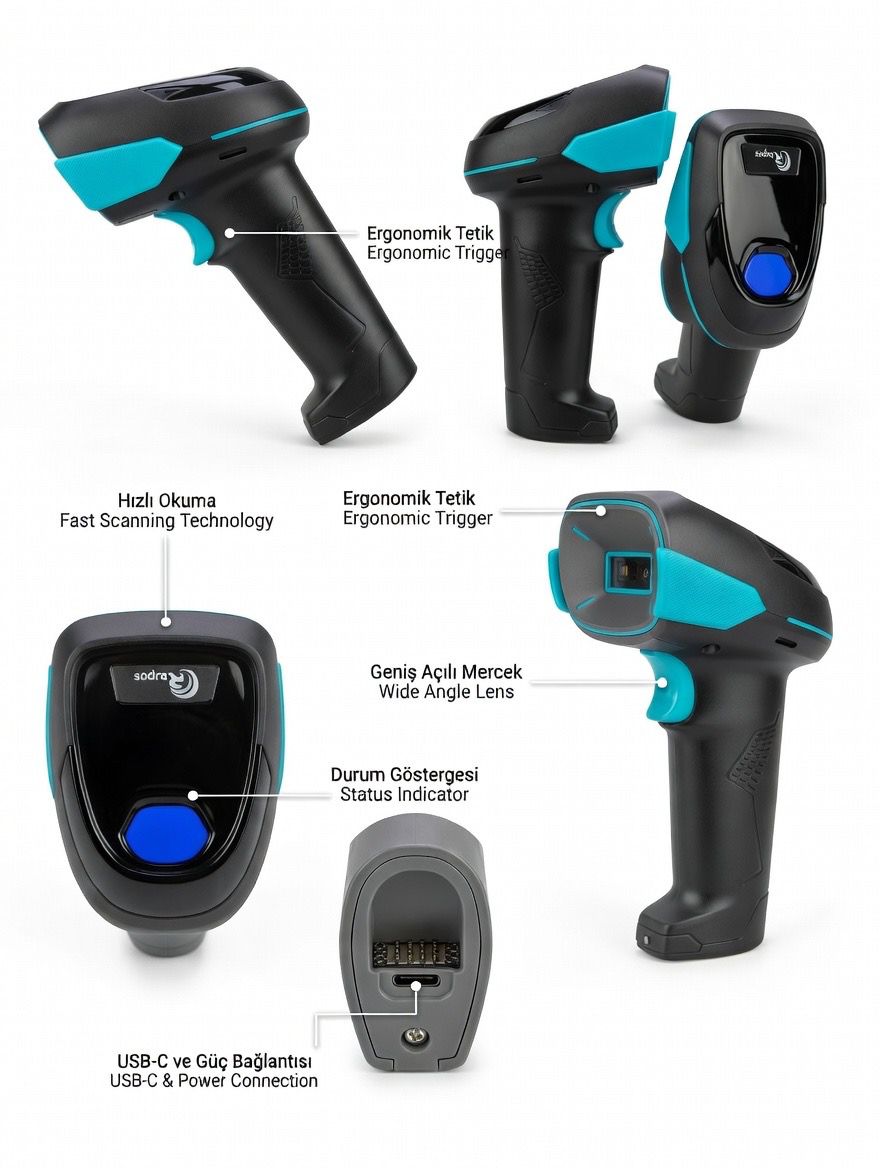 İopos Barkod Tarayıcı | USB-C Hızlı ve Dayanıklı Profesyonel El Tipi Barkod Okuyucu